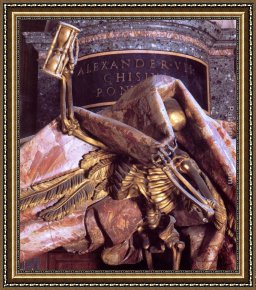 Virgil's Tomb Framed Paintings - Tomb of Pope Alexander VII [detail of Death] by Gian Lorenzo Bernini